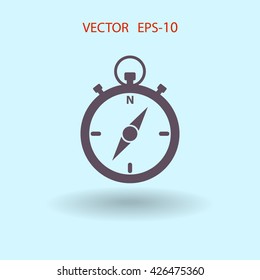 Flat long shadow Stopwatch icon, vector illustration