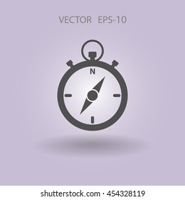 Flat long shadow Stopwatch icon, vector illustration