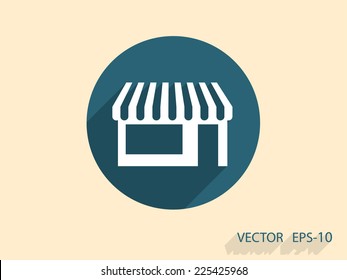 Flat long shadow Store icon, vector illustration