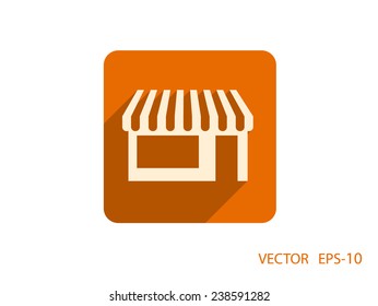 Flat long shadow Store icon, vector illustration