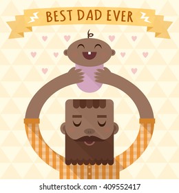 Flat long shadow vector illustration with father and child. Happy Father's Day card.