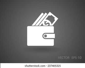 Flat Long Shadow Wallet Icon, Vector Illustration