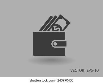 Flat long shadow Wallet icon, vector illustration