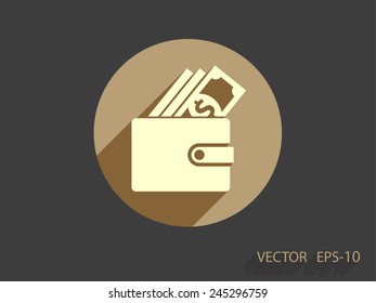 Flaches, langes Schatten-Geldbeutel-Symbol, Vektorgrafik