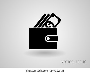 Icono de la cartera de sombra larga plana, ilustración vectorial