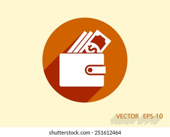 Flat long shadow Wallet icon, vector illustration