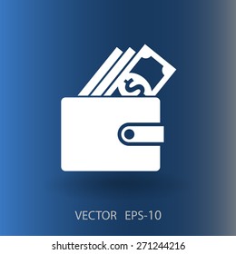 Flat long shadow Wallet icon, vector illustration