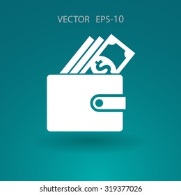 Flat long shadow Wallet icon, vector illustration