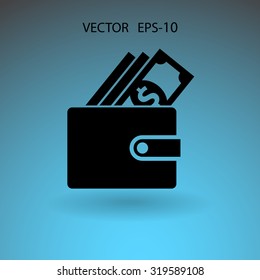Flat long shadow Wallet icon, vector illustration