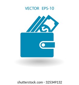Flat long shadow Wallet icon, vector illustration