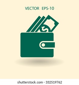 Flat long shadow Wallet icon, vector illustration