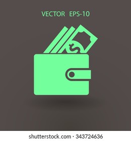 Flat long shadow Wallet icon, vector illustration