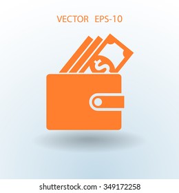 Flat long shadow Wallet icon, vector illustration
