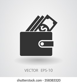 Flat long shadow Wallet icon, vector illustration