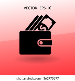 Flat long shadow Wallet icon, vector illustration
