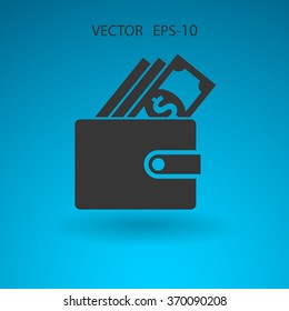 Flat long shadow Wallet icon, vector illustration