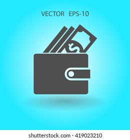 Icono de la cartera de sombra larga plana, ilustración vectorial