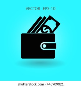 Icono de la cartera de sombra larga plana, ilustración vectorial