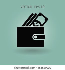 Flat long shadow Wallet icon, vector illustration