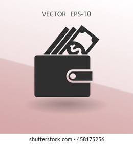 Flat long shadow Wallet icon, vector illustration