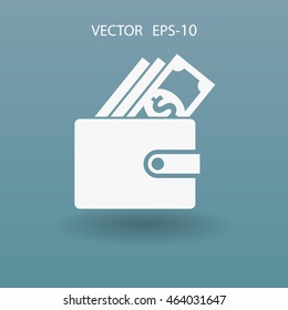 Flat long shadow Wallet icon, vector illustration