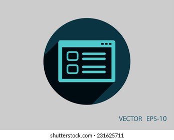 Ícone de janela da Web de sombra longa plana, ilustração de vetor