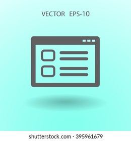 Flat long shadow Web window icon, vector illustration
