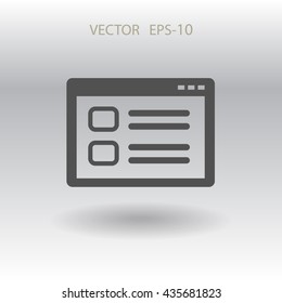 Flat long shadow Web window icon, vector illustration