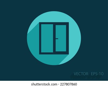 Flat long shadow Window icon, vector illustration