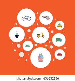 Flat Lorry, Carriage, Bicycle And Other Vector Elements. Set Of Transport Flat Symbols Also Includes Freight, Moped, Cycle Objects.