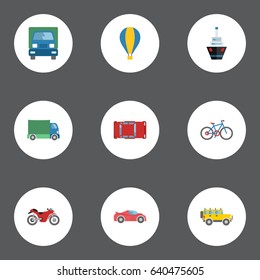 Flat Lorry, Luxury Auto, Bicycle And Other Vector Elements. Set Of Auto Flat Symbols Also Includes Freight, Auto, Bike Objects.