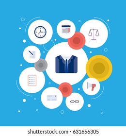 Flat Loudspeaker, Contract, Envelope And Other Vector Elements. Set Of Business Flat Symbols Also Includes Announcement, Advertisement, Mail Objects.