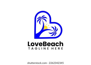 Flat love beach logo template vector design illustration