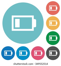 Flat low battery icon set on round color background. 8 color variations included with light teme.