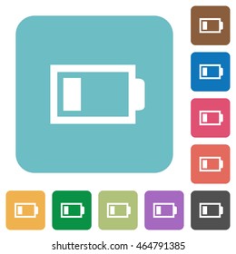 Flat low battery icons on rounded square color backgrounds.
