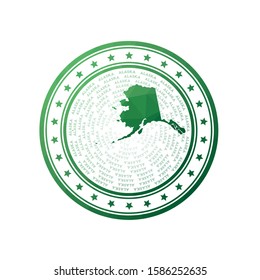 Flat low poly stamp of Alaska. Polygonal Alaska badge. Trendy vector logo of the US state.