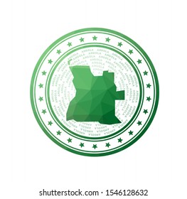 Flat low poly stamp of Angola. Polygonal Angola badge. Trendy vector logo of the country.