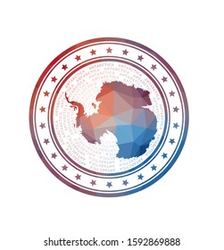 Flat low poly stamp of Antarctica. Polygonal Antarctica badge. Trendy vector logo of the country.