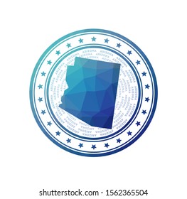 Flat low poly stamp of Arizona. Polygonal Arizona badge. Trendy vector logo of the US state.