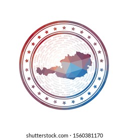 Flat low poly stamp of Austria. Polygonal Austria badge. Trendy vector logo of the country.