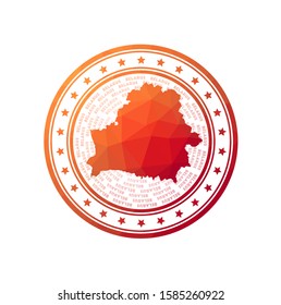 Flat low poly stamp of Belarus. Polygonal Belarus badge. Trendy vector logo of the country.