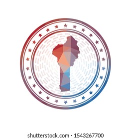 Flat low poly stamp of Benin. Polygonal Benin badge. Trendy vector logo of the country.