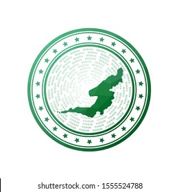 Flat low poly stamp of Bequia. Polygonal Bequia badge. Trendy vector logo of the island.