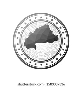 Flat low poly stamp of Burkina Faso. Polygonal Burkina Faso badge. Trendy vector logo of the country.