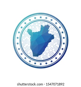 Flat low poly stamp of Burundi. Polygonal Burundi badge. Trendy vector logo of the country.