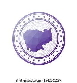 Flat low poly stamp of Cambodia. Polygonal Cambodia badge. Trendy vector logo of the country.