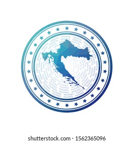 Flat low poly stamp of Croatia. Polygonal Croatia badge. Trendy vector logo of the country.