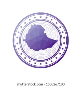 Flat low poly stamp of Ethiopia. Polygonal Ethiopia badge. Trendy vector logo of the country.