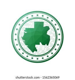 Flat low poly stamp of Gabon. Polygonal Gabon badge. Trendy vector logo of the country.