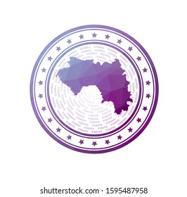 Flat low poly stamp of Guinea. Polygonal Guinea badge. Trendy vector logo of the country.